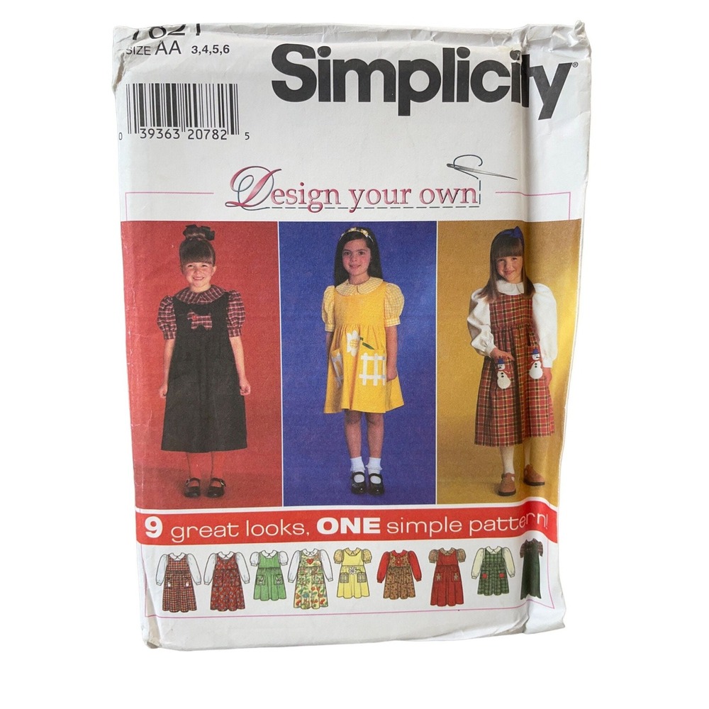 Simplicity Sewing Pattern 7821 Dress Jumper Blouse Peter Pan Collar Size 3-6